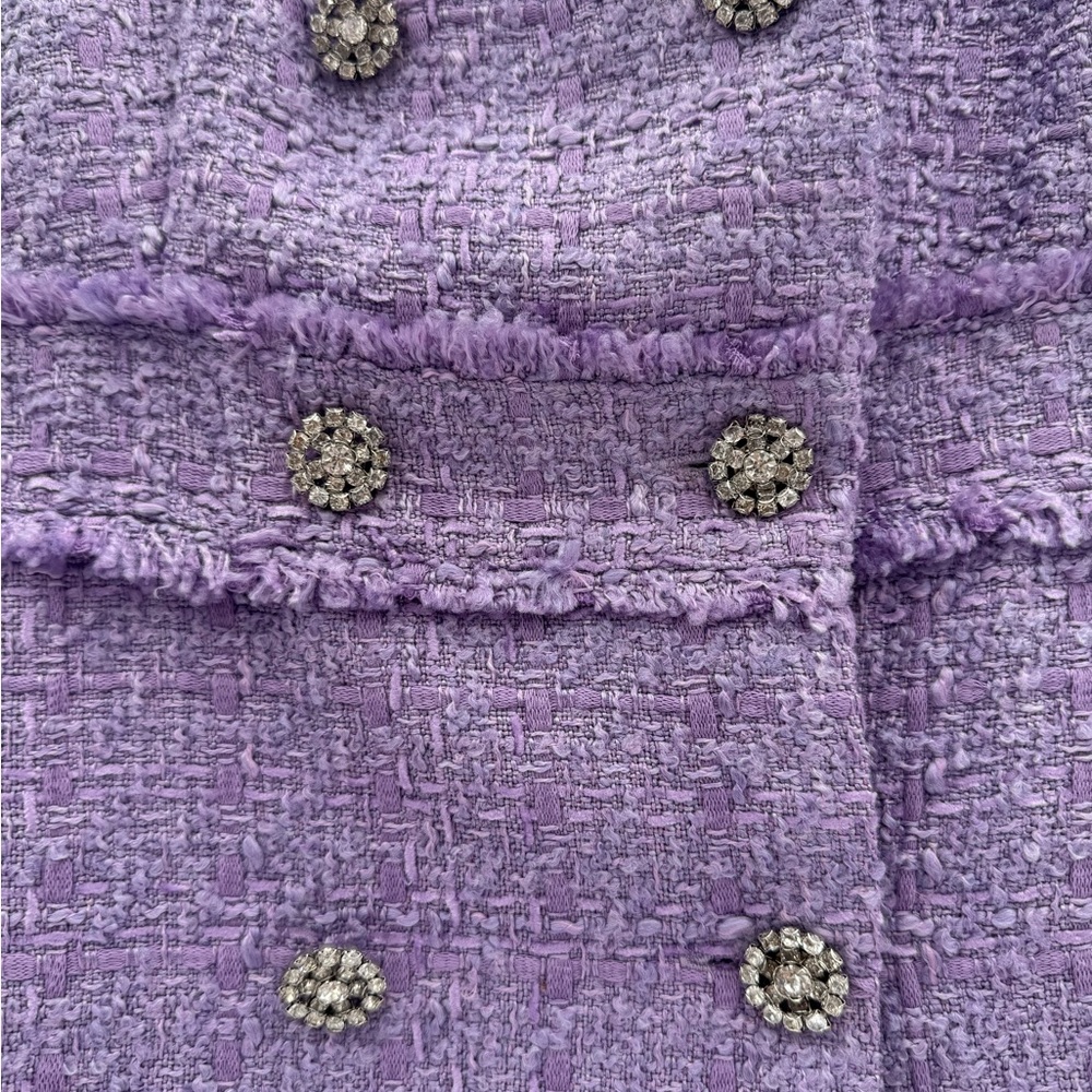 ZARA Lilac Purple Tweed Rhinestone Button Mini Dress Size Medium NWT/EUC - Picture 9 of 9